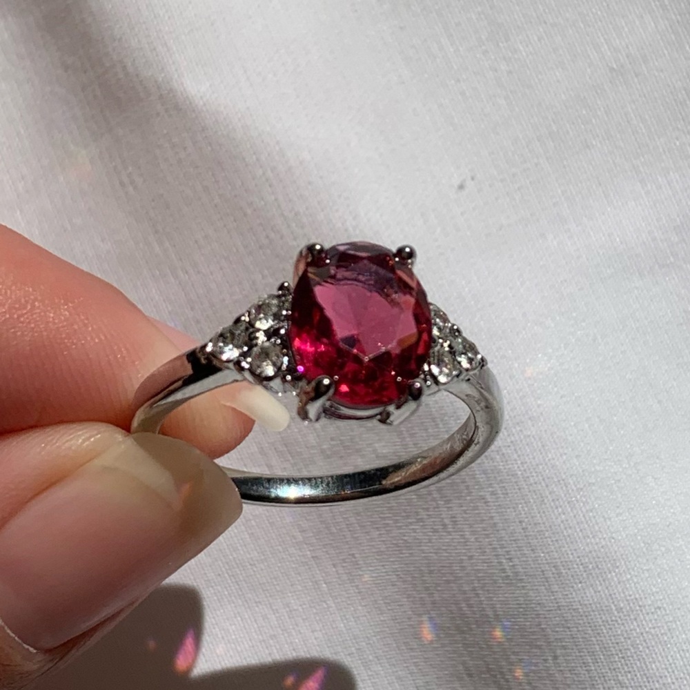 Ruby Ring Unicorn Cubic Zirconia Silver Rhodium Plating